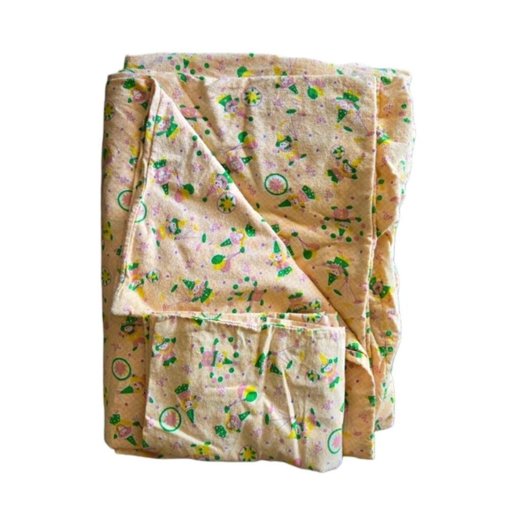 Vintage Kids Flannel Duvet Circus Turtles 70s 80s Twin Cozy Checkered Retro